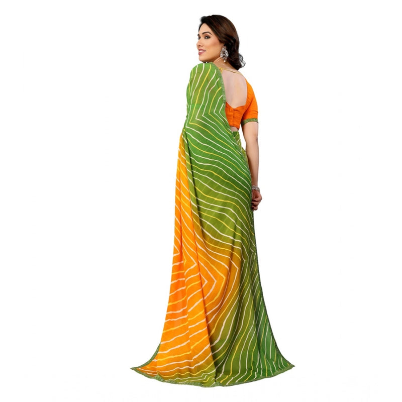 Mayawye Women's Georgette Printed Saree With Unstitched Blouse 5.5Mtr (Green)