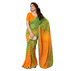Mayawye Women's Georgette Printed Saree With Unstitched Blouse 5.5Mtr (Green)