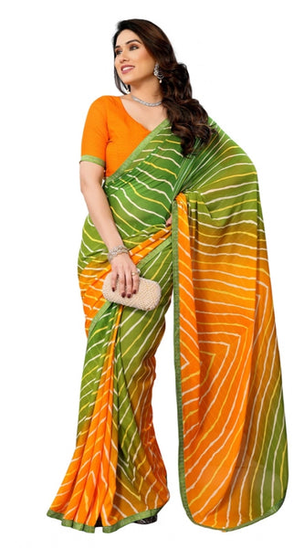 Mayawye Women's Georgette Printed Saree With Unstitched Blouse 5.5Mtr (Green)