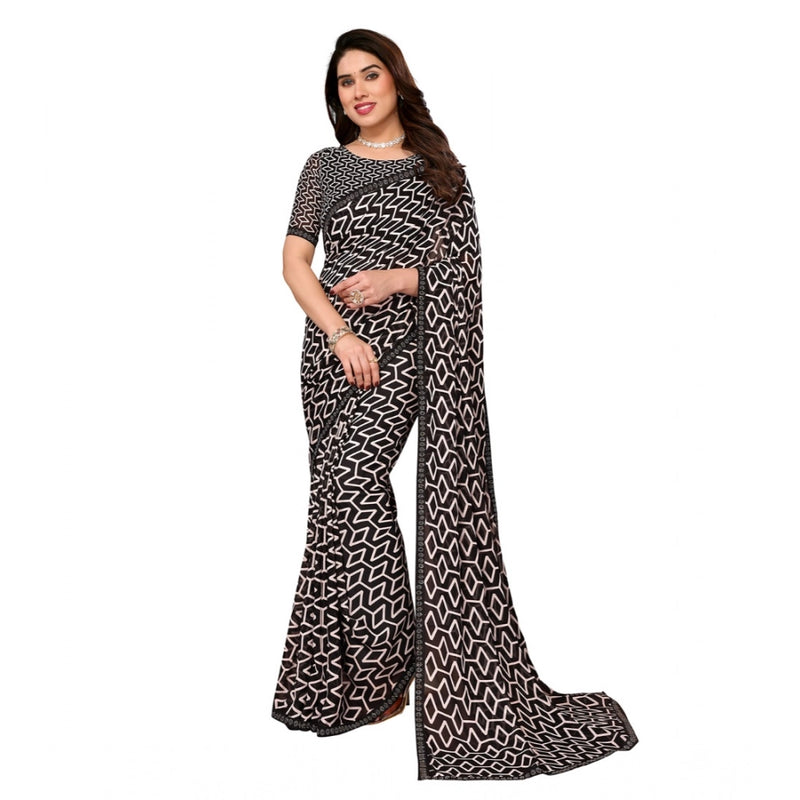 Mayawye Women's Georgette Printed Saree With Unstitched Blouse 5.5Mtr (Black)