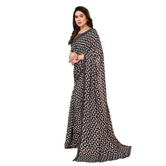 Mayawye Women's Georgette Printed Saree With Unstitched Blouse 5.5Mtr (Black)