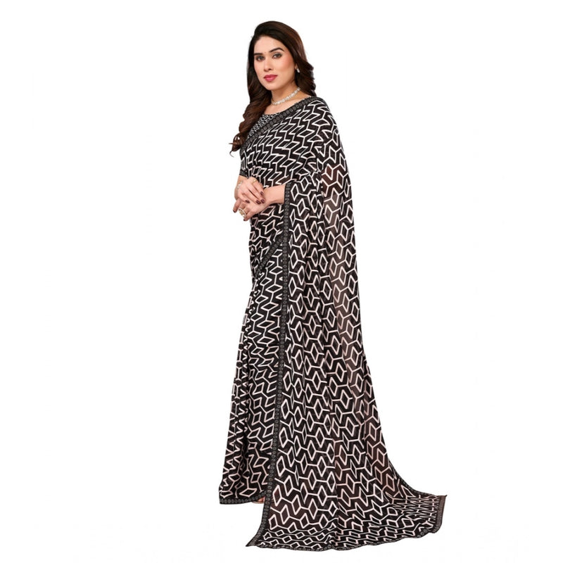 Mayawye Women's Georgette Printed Saree With Unstitched Blouse 5.5Mtr (Black)