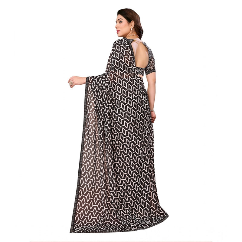 Mayawye Women's Georgette Printed Saree With Unstitched Blouse 5.5Mtr (Black)