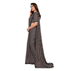 Mayawye Women's Georgette Printed Saree With Unstitched Blouse 5.5Mtr (Black)