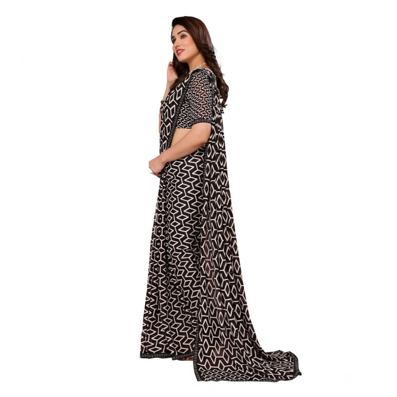 Mayawye Women's Georgette Printed Saree With Unstitched Blouse 5.5Mtr (Black)