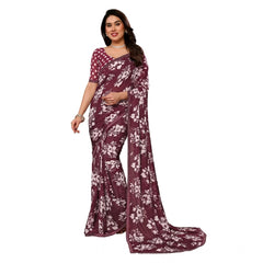 Mayawye Women's Georgette Printed Saree With Unstitched Blouse 5.5Mtr (Brown)