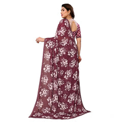 Mayawye Women's Georgette Printed Saree With Unstitched Blouse 5.5Mtr (Brown)