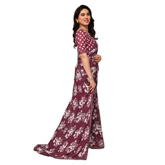 Mayawye Women's Georgette Printed Saree With Unstitched Blouse 5.5Mtr (Brown)