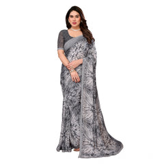 Mayawye Women's Georgette Printed Saree With Unstitched Blouse 5.5Mtr (Grey)