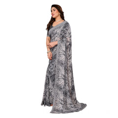 Mayawye Women's Georgette Printed Saree With Unstitched Blouse 5.5Mtr (Grey)