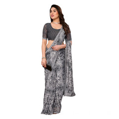 Mayawye Women's Georgette Printed Saree With Unstitched Blouse 5.5Mtr (Grey)