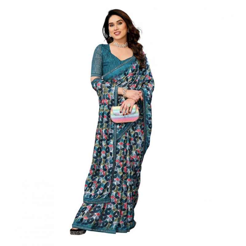 Mayawye Women's Georgette Printed Saree With Unstitched Blouse 5.5Mtr (Sky Blue)