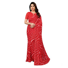 Mayawye Women's Georgette Printed Saree With Unstitched Blouse 5.5Mtr (Red)