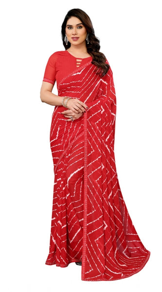 Mayawye Women's Georgette Printed Saree With Unstitched Blouse 5.5Mtr (Red)