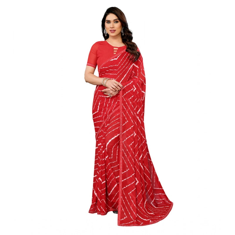 Mayawye Women's Georgette Printed Saree With Unstitched Blouse 5.5Mtr (Red)