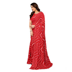 Mayawye Women's Georgette Printed Saree With Unstitched Blouse 5.5Mtr (Red)