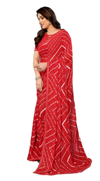 Mayawye Women's Georgette Printed Saree With Unstitched Blouse 5.5Mtr (Red)