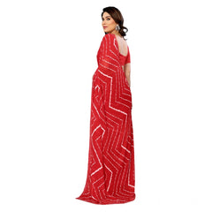 Mayawye Women's Georgette Printed Saree With Unstitched Blouse 5.5Mtr (Red)