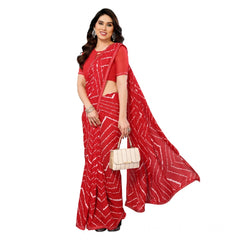 Mayawye Women's Georgette Printed Saree With Unstitched Blouse 5.5Mtr (Red)