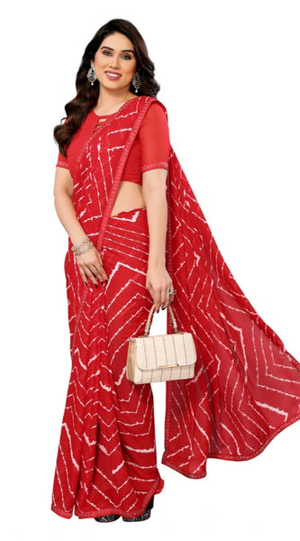 Mayawye Women's Georgette Printed Saree With Unstitched Blouse 5.5Mtr (Red)