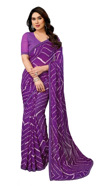 Mayawye Women's Georgette Printed Saree With Unstitched Blouse 5.5Mtr (Purple)