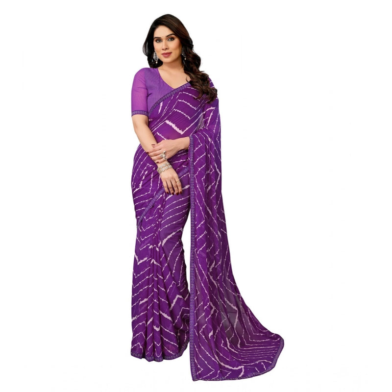 Mayawye Women's Georgette Printed Saree With Unstitched Blouse 5.5Mtr (Purple)