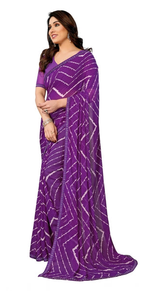 Mayawye Women's Georgette Printed Saree With Unstitched Blouse 5.5Mtr (Purple)