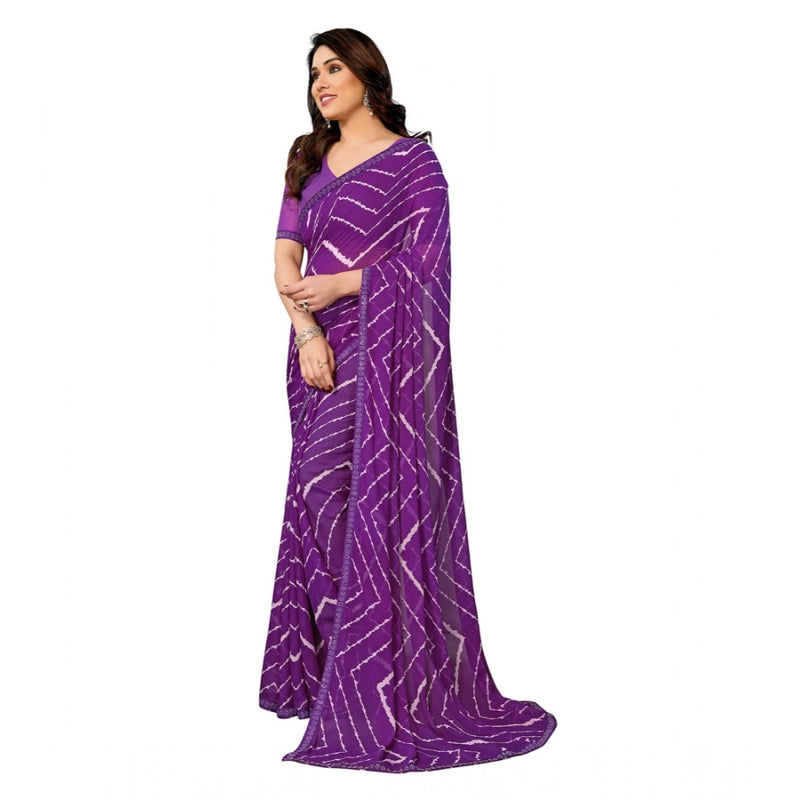 Mayawye Women's Georgette Printed Saree With Unstitched Blouse 5.5Mtr (Purple)