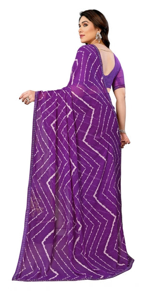 Mayawye Women's Georgette Printed Saree With Unstitched Blouse 5.5Mtr (Purple)