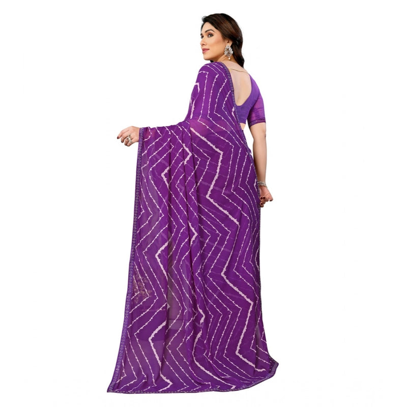 Mayawye Women's Georgette Printed Saree With Unstitched Blouse 5.5Mtr (Purple)