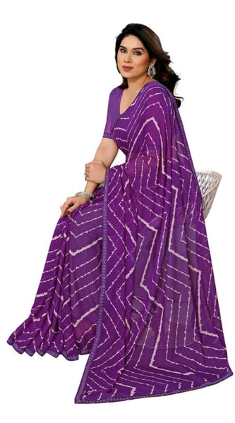 Mayawye Women's Georgette Printed Saree With Unstitched Blouse 5.5Mtr (Purple)