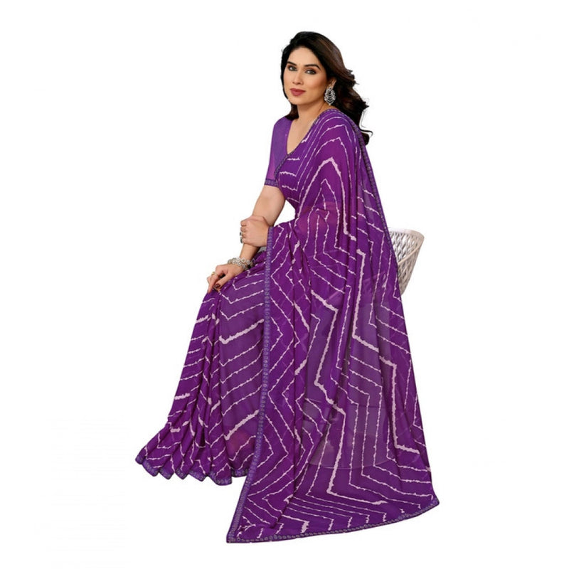 Mayawye Women's Georgette Printed Saree With Unstitched Blouse 5.5Mtr (Purple)