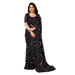 Mayawye Women's Georgette Printed Saree With Unstitched Blouse 5.5Mtr (Black)