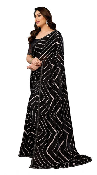 Mayawye Women's Georgette Printed Saree With Unstitched Blouse 5.5Mtr (Black)