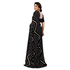 Mayawye Women's Georgette Printed Saree With Unstitched Blouse 5.5Mtr (Black)