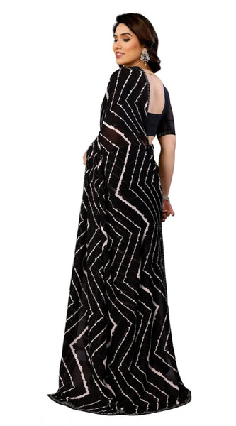 Mayawye Women's Georgette Printed Saree With Unstitched Blouse 5.5Mtr (Black)