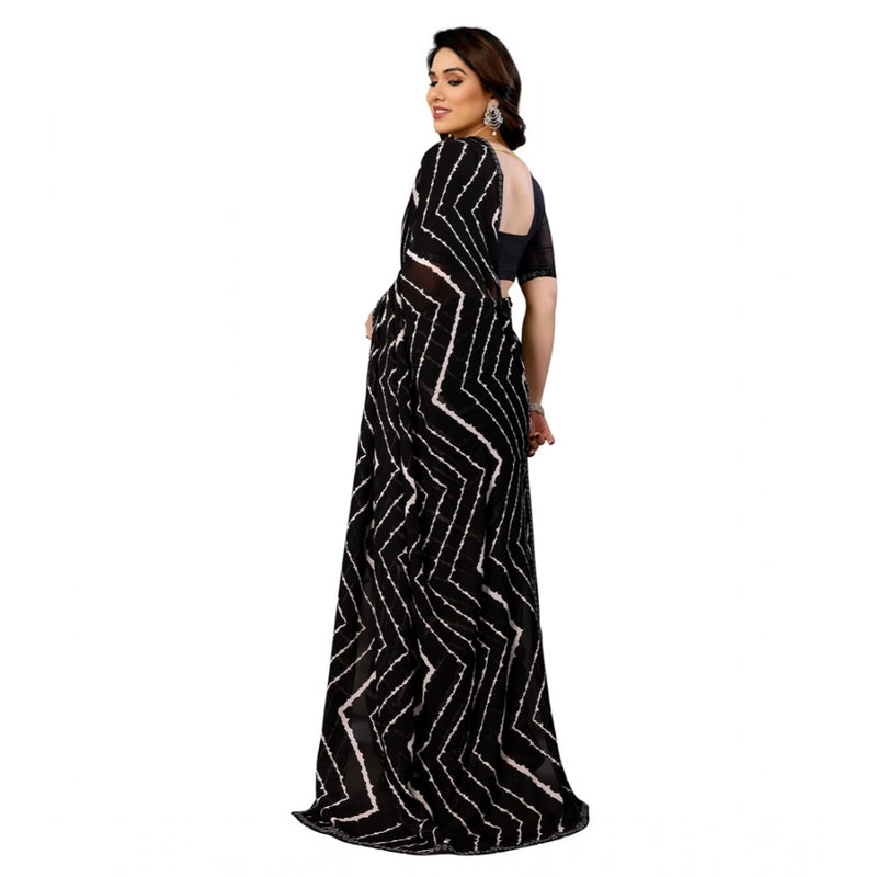 Mayawye Women's Georgette Printed Saree With Unstitched Blouse 5.5Mtr (Black)