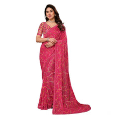 Mayawye Women's Georgette Printed Saree With Unstitched Blouse 5.5Mtr (Red)