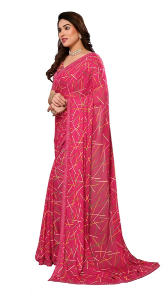 Mayawye Women's Georgette Printed Saree With Unstitched Blouse 5.5Mtr (Red)
