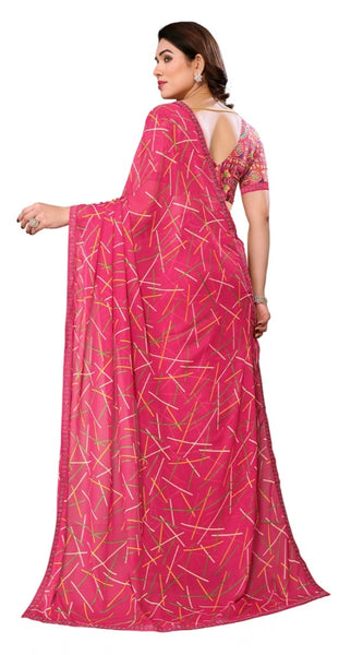Mayawye Women's Georgette Printed Saree With Unstitched Blouse 5.5Mtr (Red)