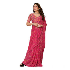 Mayawye Women's Georgette Printed Saree With Unstitched Blouse 5.5Mtr (Red)