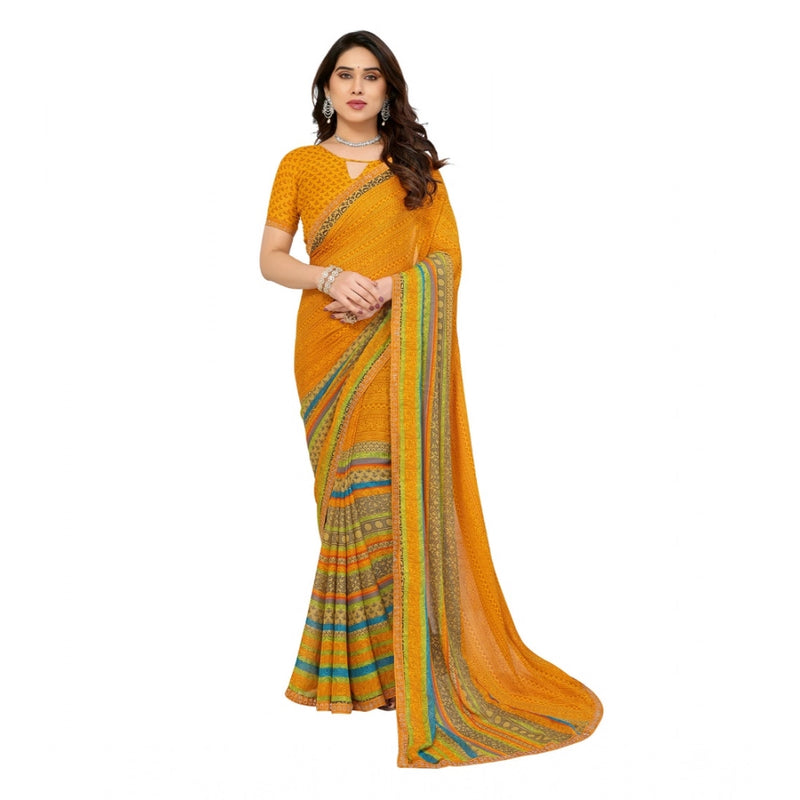 Mayawye Women's Georgette Printed Saree With Unstitched Blouse 5.5Mtr (Mustard)