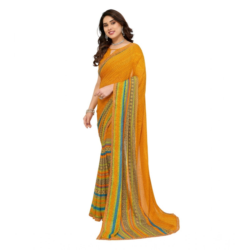 Mayawye Women's Georgette Printed Saree With Unstitched Blouse 5.5Mtr (Mustard)