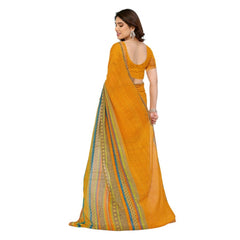 Mayawye Women's Georgette Printed Saree With Unstitched Blouse 5.5Mtr (Mustard)