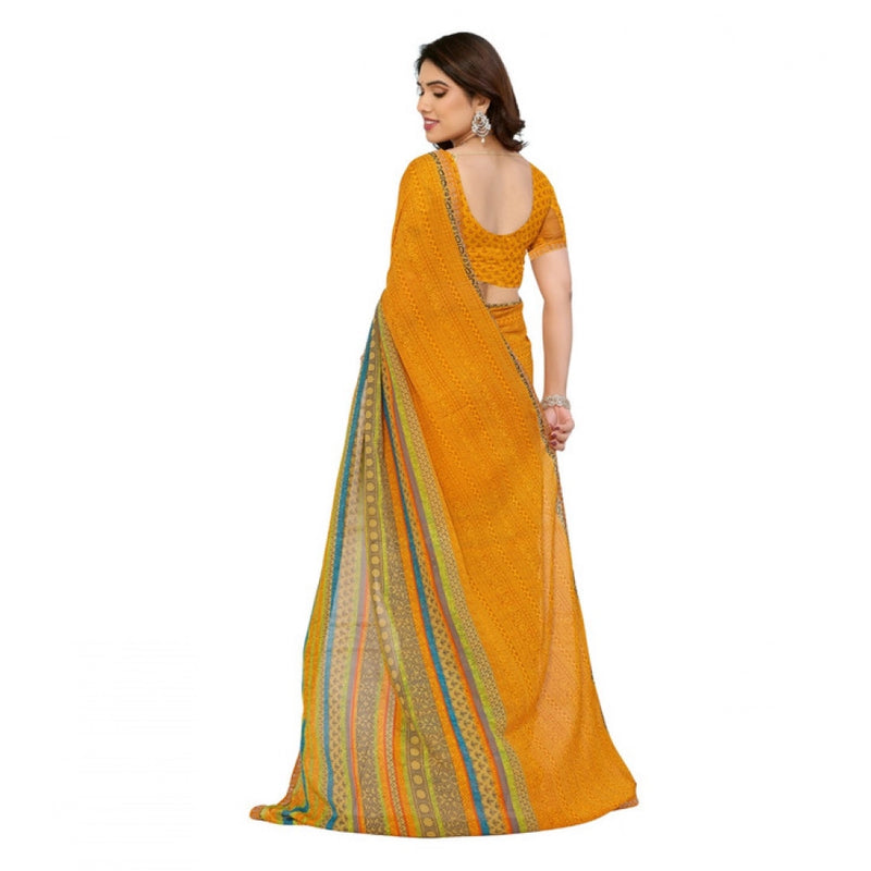 Mayawye Women's Georgette Printed Saree With Unstitched Blouse 5.5Mtr (Mustard)