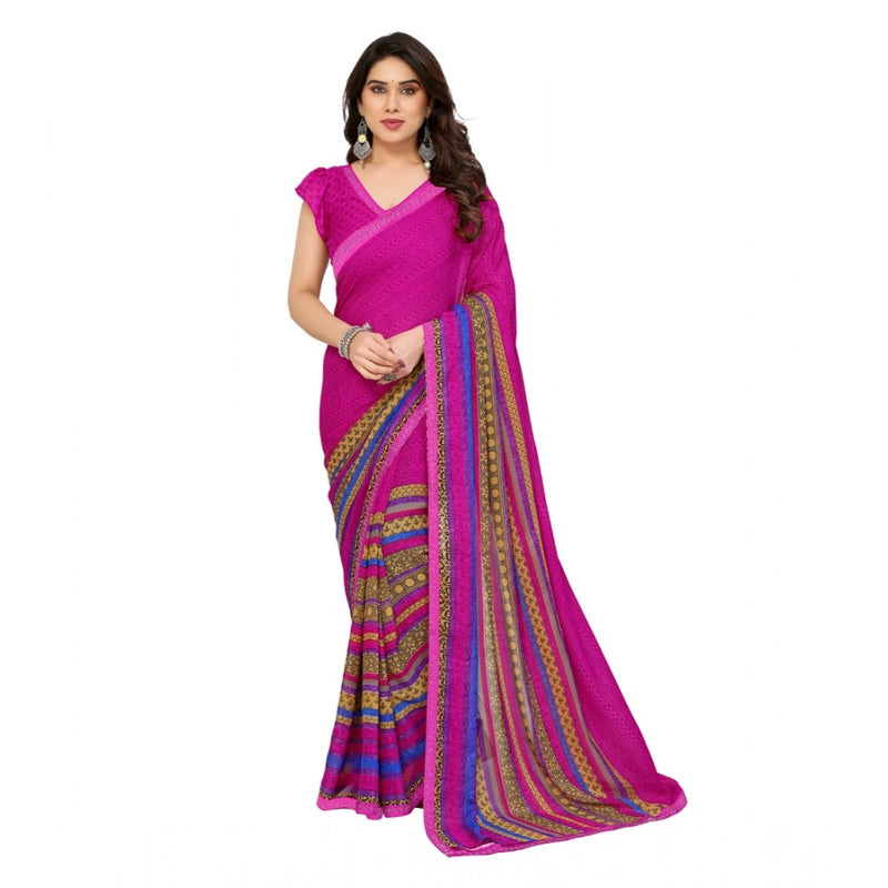 Mayawye Women's Georgette Printed Saree With Unstitched Blouse 5.5Mtr (Pink)