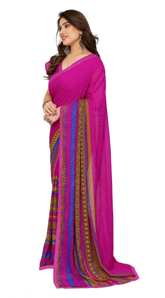 Mayawye Women's Georgette Printed Saree With Unstitched Blouse 5.5Mtr (Pink)