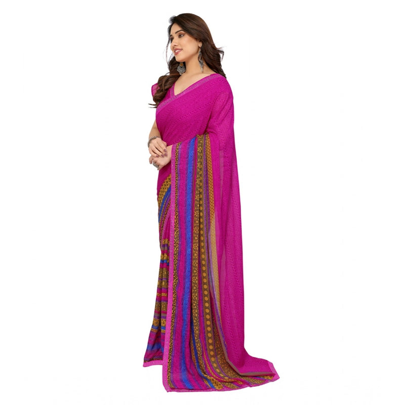Mayawye Women's Georgette Printed Saree With Unstitched Blouse 5.5Mtr (Pink)