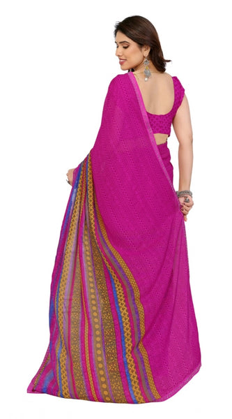 Mayawye Women's Georgette Printed Saree With Unstitched Blouse 5.5Mtr (Pink)