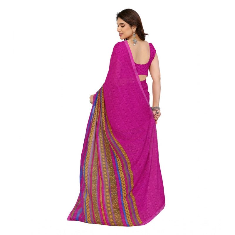 Mayawye Women's Georgette Printed Saree With Unstitched Blouse 5.5Mtr (Pink)